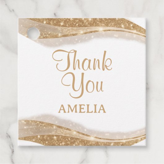 Elegant Gold Glitter Thank You Bedankjes Labels (Voorkant)