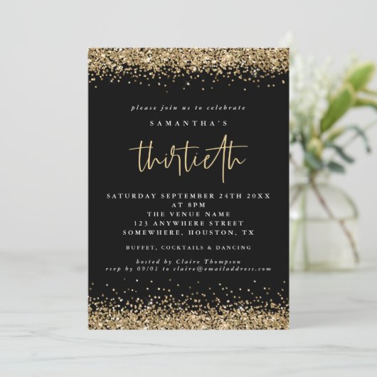 Elegant Gold Glitter Thirdeth Party Black Kaart (Staand voorkant)