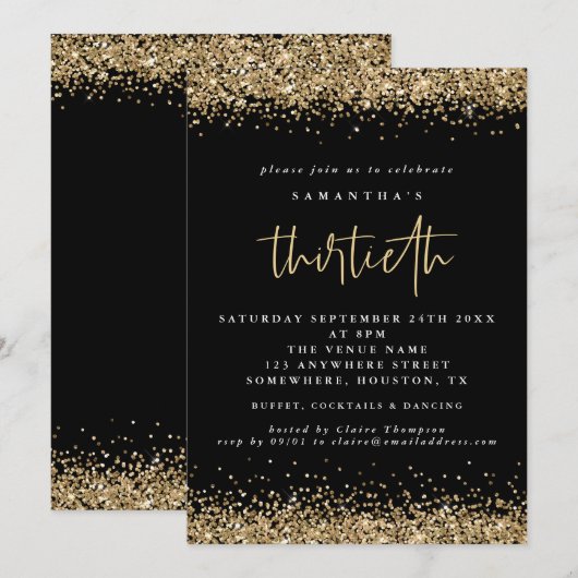 Elegant Gold Glitter Thirdeth Party Black Kaart (Voorkant / Achterkant)
