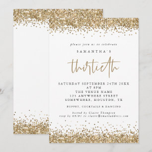 Elegant Gold Glitter Thirty Party Kaart