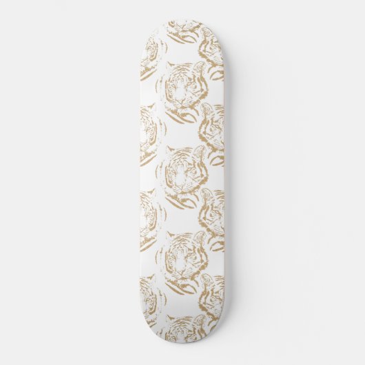 Elegant Gold Glitter Tiger — wit ontwerp afdrukken Persoonlijk Skateboard (Voorkant)