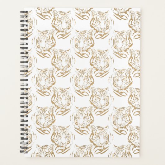 Elegant Gold Glitter Tiger — wit ontwerp afdrukken Planner (Voorkant)
