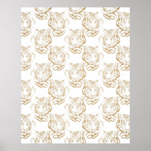 Elegant Gold Glitter Tiger — wit ontwerp afdrukken Poster