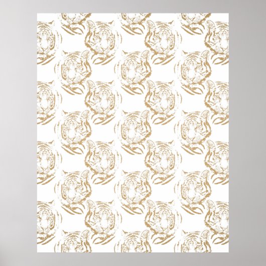 Elegant Gold Glitter Tiger — wit ontwerp afdrukken Poster (Voorkant)