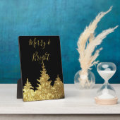 Elegant Gold Glitter Trees Merry en Bright Fotoplaat (Zijkant)
