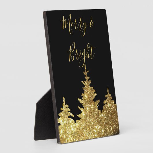 Elegant Gold Glitter Trees Merry en Bright Fotoplaat (Zijkant)