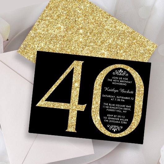 Elegant Gold Glitter Typografie 40e verjaardag Kaart