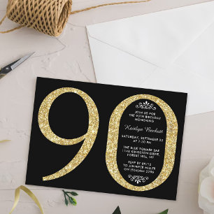 Elegant Gold Glitter Typografie 90th Birthday Kaart