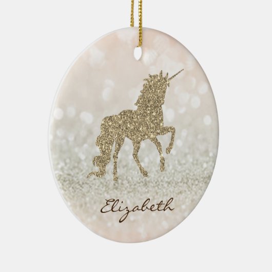 Elegant Gold Glitter Unicorn Bokeh Keramisch Ornament (Rechts)