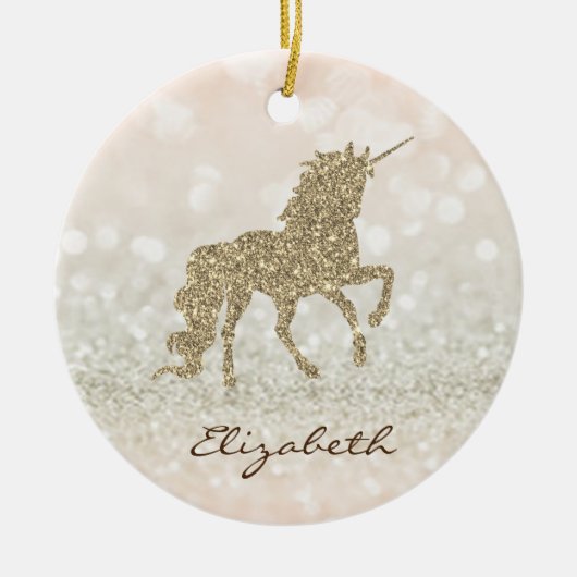 Elegant Gold Glitter Unicorn Bokeh Keramisch Ornament (Voorkant)