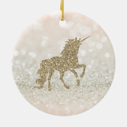 Elegant Gold Glitter Unicorn Bokeh Keramisch Ornament (Achterkant)