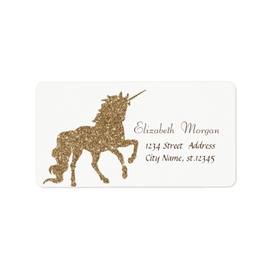 Elegant Gold Glitter Unicorn Etiket (Voorkant)
