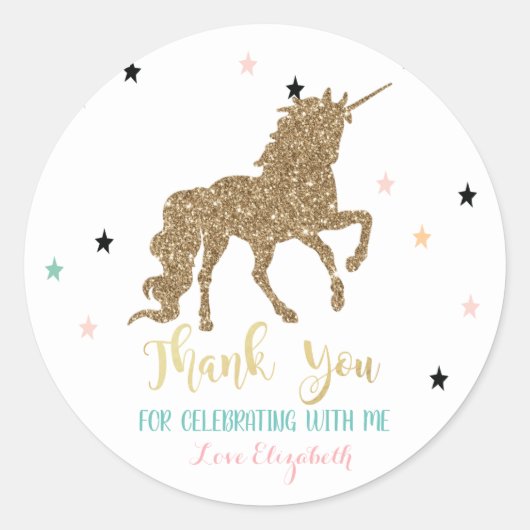 Elegant Gold Glitter Unicorn, sterren Ronde Sticker (Voorkant)