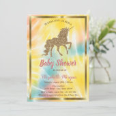 Elegant Gold Glitter Unicorn Tie Dye Baby shower Kaart (Staand voorkant)