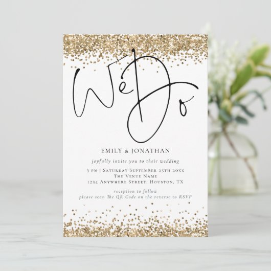 Elegant Gold Glitter We doen QR Weddenschap Kaart (Staand voorkant)