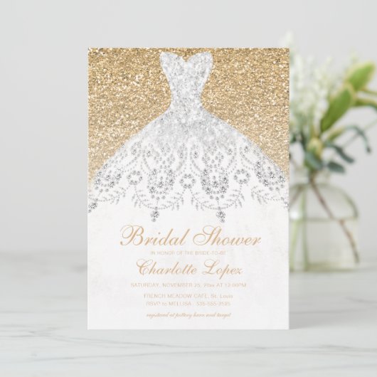 Elegant Gold Glitter Wedding Dress Vrijgezellenfee Kaart (Staand voorkant)