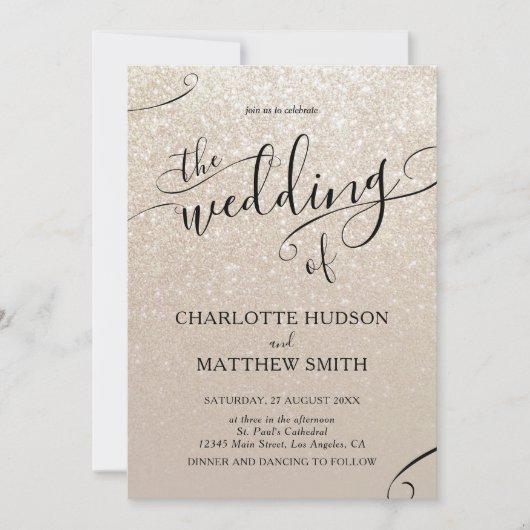 Elegant Gold Glitter Wedding Invitation Kaart (Voorkant)
