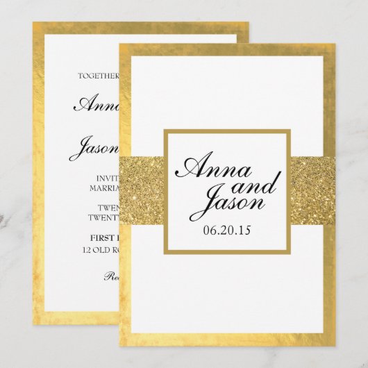 Elegant Gold Glitter Wedding Invitation Kaart (Voorkant / Achterkant)