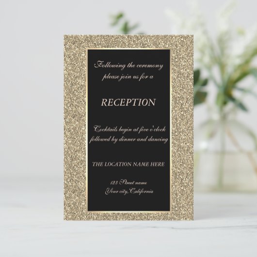 Elegant Gold Glitter Wedding Reception Kaart (Staand voorkant)