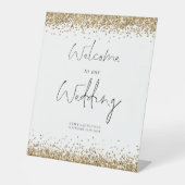 Elegant Gold Glitter Welkom bij bruiloft Reclamebord Met Voetstuk (Voorkant)