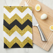 Elegant Gold Glitter White Black Chevron Theedoek (Quarter Fold)