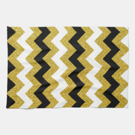 Elegant Gold Glitter White Black Chevron Theedoek