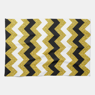 Elegant Gold Glitter White Black Chevron Theedoek