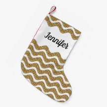 Elegant Gold Glitter White Chevron Stripes Name