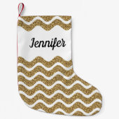 Elegant Gold Glitter White Chevron Stripes Name Kleine Kerstsok (Voorkant)