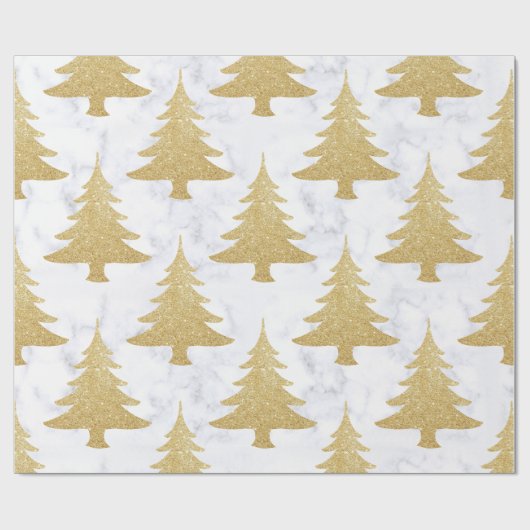 Elegant Gold Glitter & White marble kerstboom Cadeaupapier (Vlak)