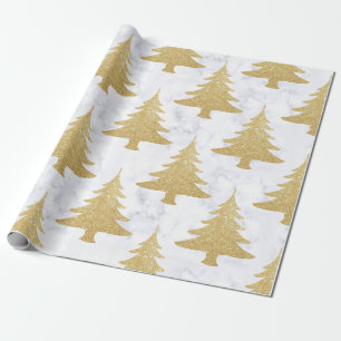 Elegant Gold Glitter & White marble kerstboom Cadeaupapier