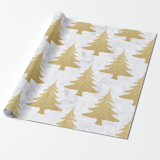 Elegant Gold Glitter & White marble kerstboom Cadeaupapier (Uitgerold)