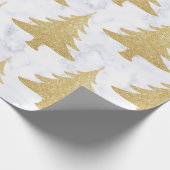 Elegant Gold Glitter & White marble kerstboom Cadeaupapier (Hoek)