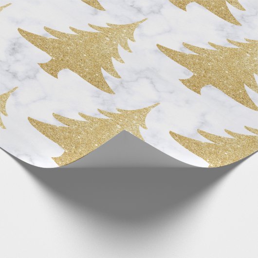 Elegant Gold Glitter & White marble kerstboom Cadeaupapier (Hoek)