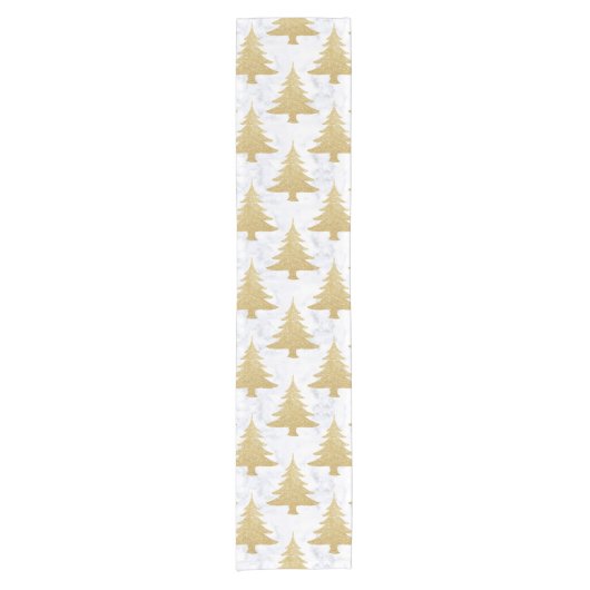 Elegant Gold Glitter & White marble kerstboom Korte Tafelloper (Voorkant)