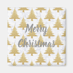Elegant Gold Glitter & White marble kerstboom Magneet