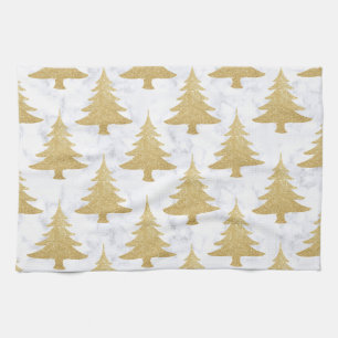 Elegant Gold Glitter & White marble kerstboom Theedoek