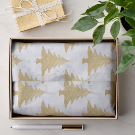 Elegant Gold Glitter & White marble kerstboom Tissuepapier (Geschenk)