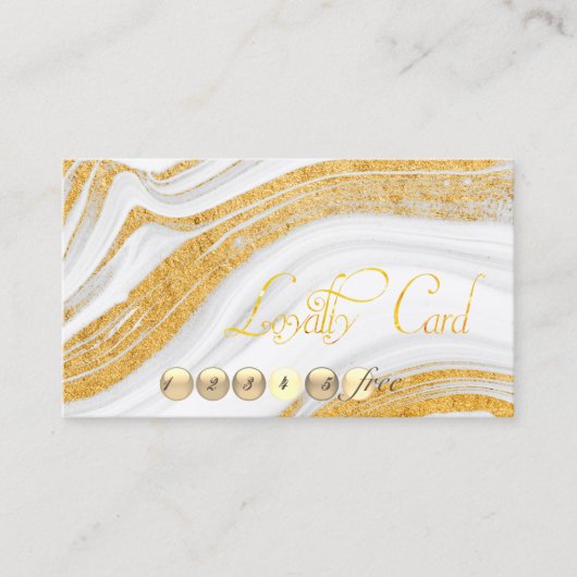 Elegant, Gold Glitter White Marble Loyalty Kaart (Voorkant)