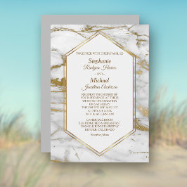 Elegant Gold Glitter White Marble Wedding Kaart