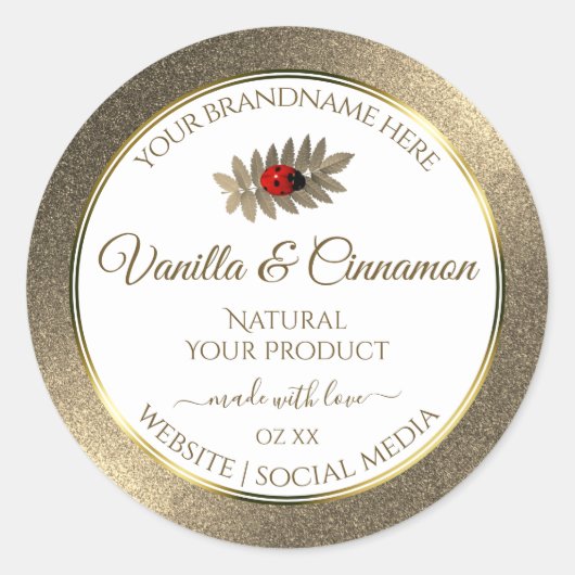 Elegant Gold Glitter White Product Labels Ladybug (Voorkant)