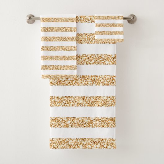 Elegant Gold Glitter White Stripe Chic Glamour Bad Handdoek (Insitu)
