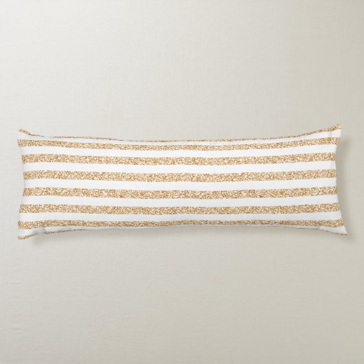 Elegant Gold Glitter White Stripe Chic Patroon Lichaamskussen (Achterkant)
