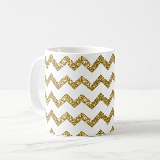 Elegant Gold Glitter & White Stripes Mok (Voorkant links)