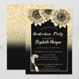 Elegant Gold Glitter, Wijn, Glass, Zonnebloemen Kaart