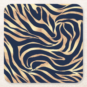 Elegant Gold Glitter Zebra Nay-Blue Animal Print Kartonnen Onderzetters