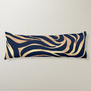 Elegant Gold Glitter Zebra Nay-Blue Animal Print Lichaamskussen