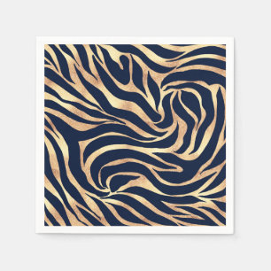 Elegant Gold Glitter Zebra Nay-Blue Animal Print Servet