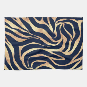 Elegant Gold Glitter Zebra Nay-Blue Animal Print Theedoek