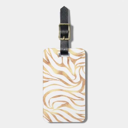 Elegant Gold Glitter Zebra White Animal Print Bagagelabel (Voorkant verticaal)